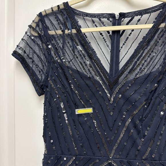 Adrianna Papell Womens Size 2 Navy Beaded V Neck Formal Gown Cocktail Dress NWT - Picture 12 of 12